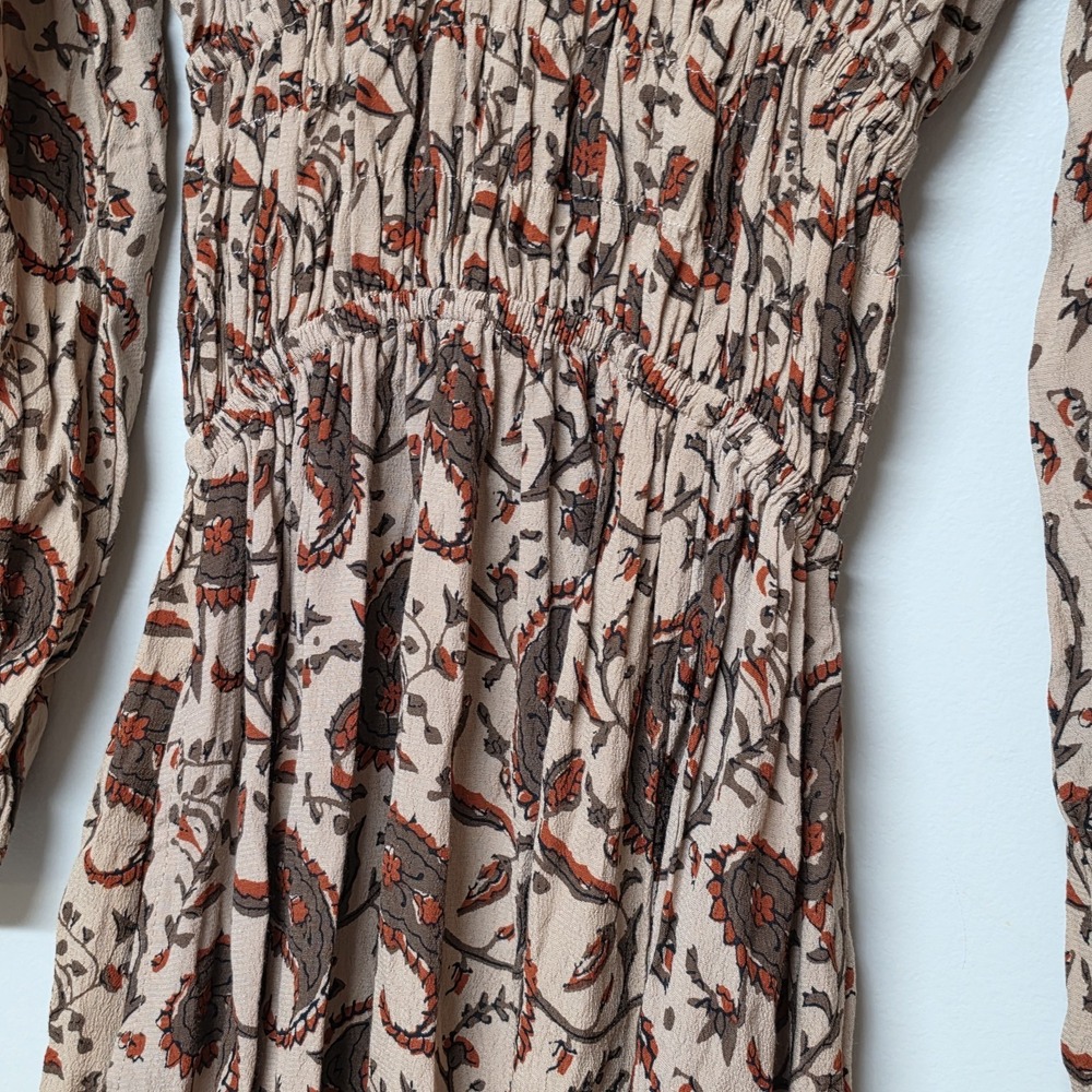 Lusana Anthropologie Smocked Prairie Paisley Boho Midi Dress XS NWT Cottagecore - Picture 6 of 14